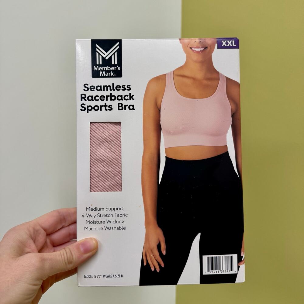 Member's Mark Racerback Sports Bra Pink XXL Medium Support Moisture Wicking NEW